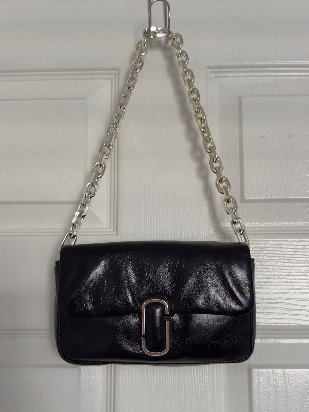 Marc Jacobs J mini crinkle leather crossbody  shoulder bag with chain authentic
